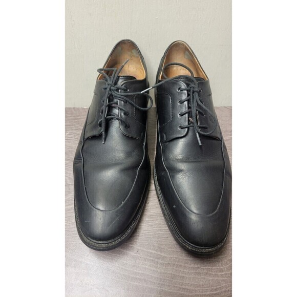 Cole Haan Size 9.5 Grand OS Black Leather Apron Toe Dress Shoes Lace Ups - Picture 1 of 9
